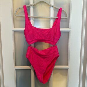 Aerie Hot Pink Bikini: Scoop Top and High Cut Cheeky Bottom